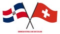 Dominican Republic and Switzerland Flags Crossed And Waving Flat Style. Official Proportion