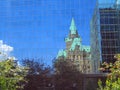 Ottawa, Ontario, Dominion Building reflected in Glass Fascade of Bank of Canada Building Royalty Free Stock Photo