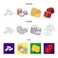 Domino bones, stack of chips, a pile of mont, playing blocks. Casino and gambling set collection icons in cartoon Royalty Free Stock Photo
