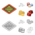 Domino bones, stack of chips, a pile of mont, playing blocks. Casino and gambling set collection icons in cartoon Royalty Free Stock Photo