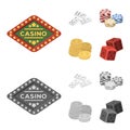 Domino bones, stack of chips, a pile of mont, playing blocks. Casino and gambling set collection icons in cartoon Royalty Free Stock Photo