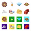 Domino bones, stack of chips, a pile of mont, playing blocks. Casino and gambling set collection icons in cartoon,flat Royalty Free Stock Photo