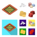 Domino bones, stack of chips, a pile of mont, playing blocks. Casino and gambling set collection icons in cartoon,flat Royalty Free Stock Photo