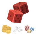 Domino bones, stack of chips, a pile of mont, playing blocks. Casino and gambling set collection icons in cartoon style Royalty Free Stock Photo