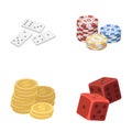 Domino bones, stack of chips, a pile of mont, playing blocks. Casino and gambling set collection icons in cartoon style Royalty Free Stock Photo