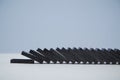 Domino effect background template. Planks falling down, copy space. Financial crisis. Total collapse, place for text Royalty Free Stock Photo