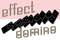 Domino effect poster. Realistic Dominoes full set 28 pieces for game . Black collection. Abstract concept graphic element