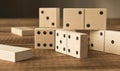 Domino. A game of dominoes on a wooden table Royalty Free Stock Photo