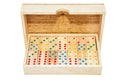 domino game tiles in wooden case box. Isolated on white background,clipping path Royalty Free Stock Photo