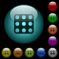 Domino nine icons in color illuminated glass buttons