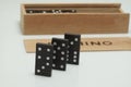 Domino retro game opened wooden box Royalty Free Stock Photo