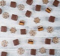 Domino stones, a german traditional christmas sweet with gingerbread, marzipan and jelly covered with brown chocolate, Dominostein