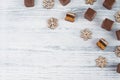 Domino stones, a german traditional christmas sweet with gingerbread, marzipan and jelly covered with brown chocolate, Dominostein