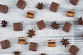 Domino stones, a german traditional christmas sweet with gingerbread, marzipan and jelly covered with brown chocolate, Dominostein