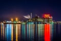 The Domino Sugars Factory at night, in Baltimore, Maryland