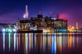 The Domino Sugars Factory at night in Baltimore, Maryland. Royalty Free Stock Photo