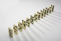 Domino tiles in a row on a white background