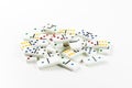 Dominoes. Dominos pieces with colorful dots on white background Royalty Free Stock Photo