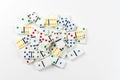 Dominoes. Dominos pieces with colorful dots on white background Royalty Free Stock Photo