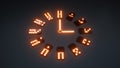 Dominoes Gambling Clock Concept With Neon Orange Lights Isolated On The Black Background - 3D Illustration