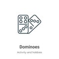 Dominoes outline vector icon. Thin line black dominoes icon, flat vector simple element illustration from editable activity and Royalty Free Stock Photo