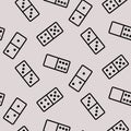 Dominoes seamless pattern line icons on grey neutral background.