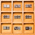 Dominos in wooden shadow box Royalty Free Stock Photo