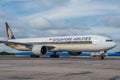 Domodedovo airport, Moscow - July 11th, 2015: 9V-SVF - Boeing 777-212(ER) of Singapore Airlines