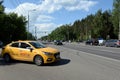 Yellow taxi car on Kashirskoye highway near Moscow Royalty Free Stock Photo