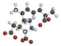 Domoic acid algae poison molecule. Responsible for amnesic shellfish poisoning ASP. 3D rendering. Atoms are represented as.