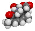 Domoic acid algae poison molecule. Responsible for amnesic shellfish poisoning (ASP). 3D rendering. Atoms are represented as