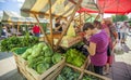 DOMZALE, SLOVENIA - Jul 15, 2019: Sunny Saturday morning at farmer's market