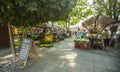 DOMZALE, SLOVENIA - Jul 15, 2019: Sunny Saturday morning at farmer's market