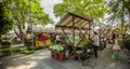 DOMZALE, SLOVENIA - Jul 15, 2019: Sunny Saturday morning at farmer's market