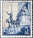 Don Quijote, Sancho Panza and Cervantes statues in Spain Square Madrid