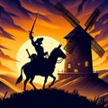 Don Quixote fighting windmill