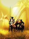 Don Quixote, Sancho Panza and the Windmills Royalty Free Stock Photo