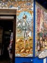 Don Quixote with windmills mural at Puerto Lapice, La Mancha, Spain, Espana Royalty Free Stock Photo