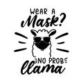 Don`t be a part of the probllama wear a mask motivational lettering isolated on white background. Wear a mask sign with llama