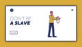 Don`t be slave landing page template with african american man in handcuffs