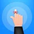 Don t Forget reminder. Rope bow on finger pointing. Vector stock illustration. Royalty Free Stock Photo