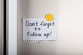 Don`t Forget To Follow Up Note With Yellow Magnetic Thumbtack Royalty Free Stock Photo