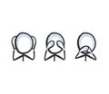 Don`t hear, don`t see, dont` speak. Vector simple good speech and actions. three wise stickman cover ears, eyes, mouth. no face