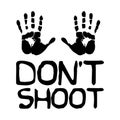 Don`t Shoot with Palms. Black and white illustration depicting do not shoot surrender peaceful hands up sign icon. EPS Vector Royalty Free Stock Photo