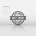 Don\'t smoke grunge rubber stamp. Vector illustration on white background. Business concept no smoking stamp pictogram