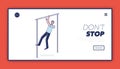 Don`t stop sport motivation landing page with tired man pulling up on bar