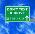 DON'T TEXT & DRIVE road sign against clear blue sky Royalty Free Stock Photo