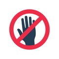 Don`t touch icon. Black hand silhouette and red prohibition sign