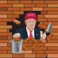 Donal Trump working on fixing crack on the bricked wall