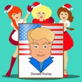 Donald Trump against the background of America a flag. vector illustration. the head an icon blue tie and jacket on banner. thr